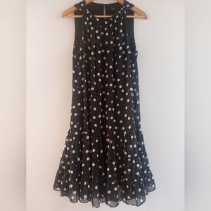 J.B.S. Women’s Black & White Polka Dot Midi Dress Sleeveless Ruffle Hem Size 12